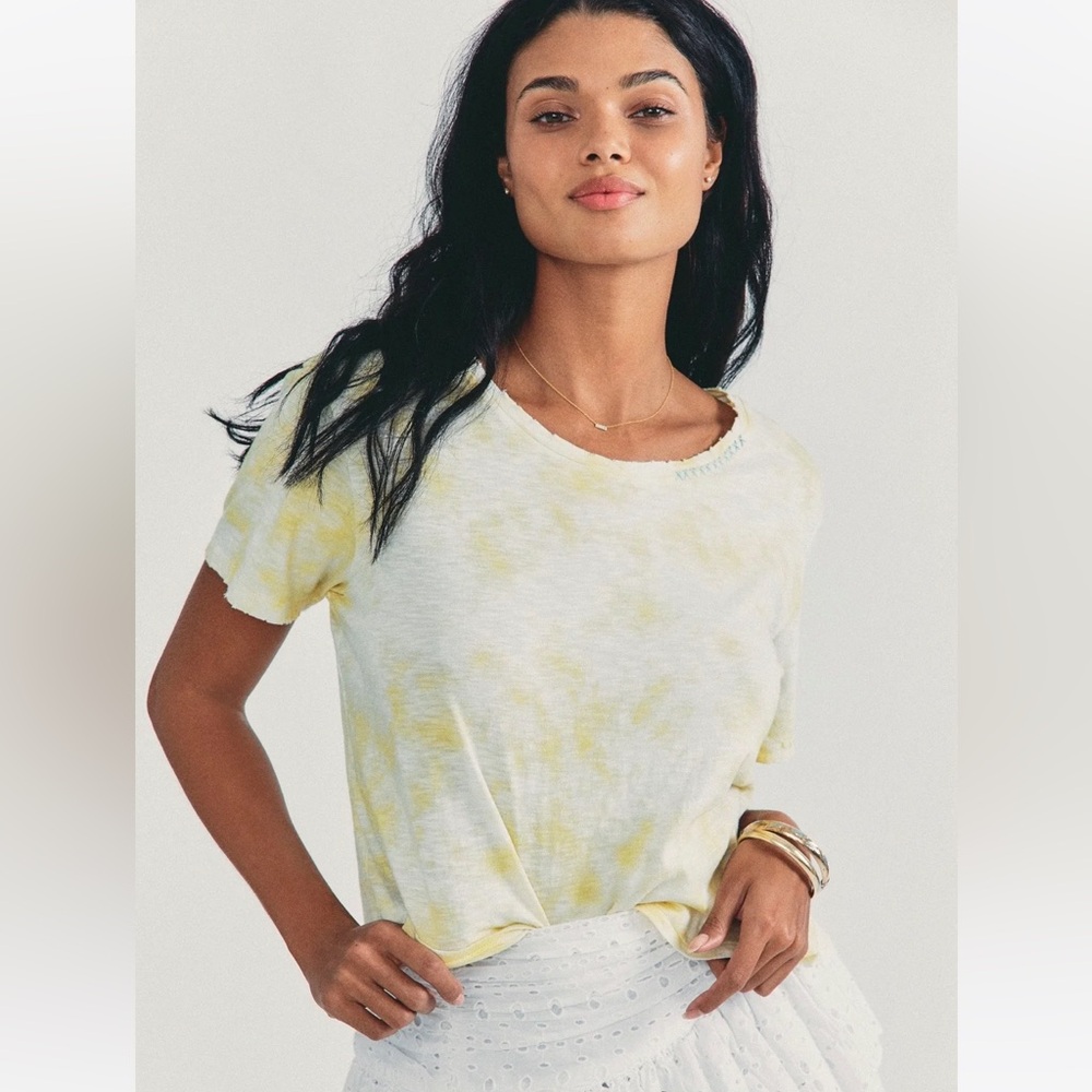 LoveShackFancy Cotton Calix T-Shirt Lemon Drop Hand Dye M NWT - Picture 1 of 5